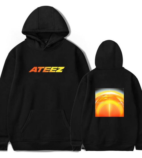 Ateez Hoodie showing some iconic images related to this Kpop group
