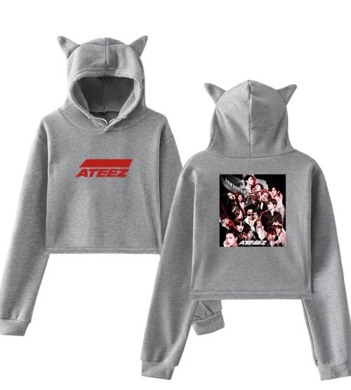 ateez Self Titled Collage Cropped Hoodie