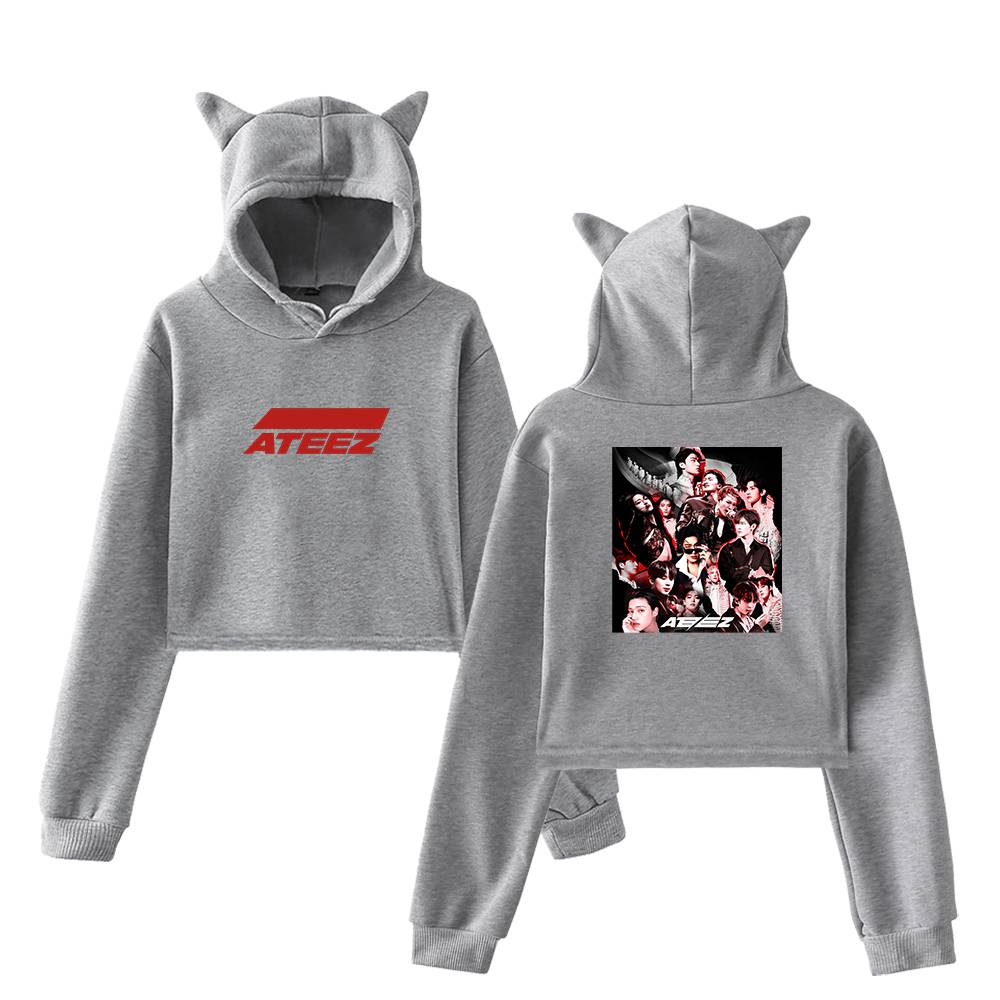 ateez Self Titled Collage Cropped Hoodie