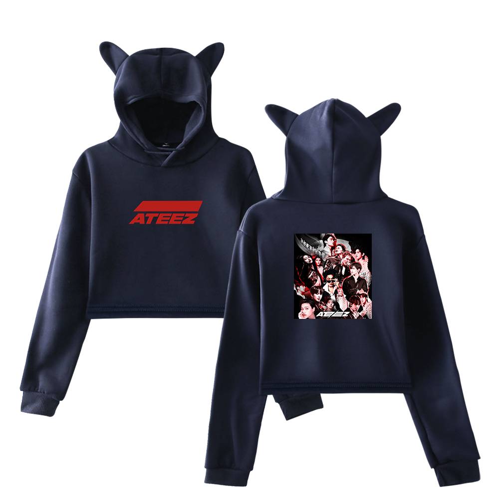 ateez Self Titled Collage Cropped Hoodie
