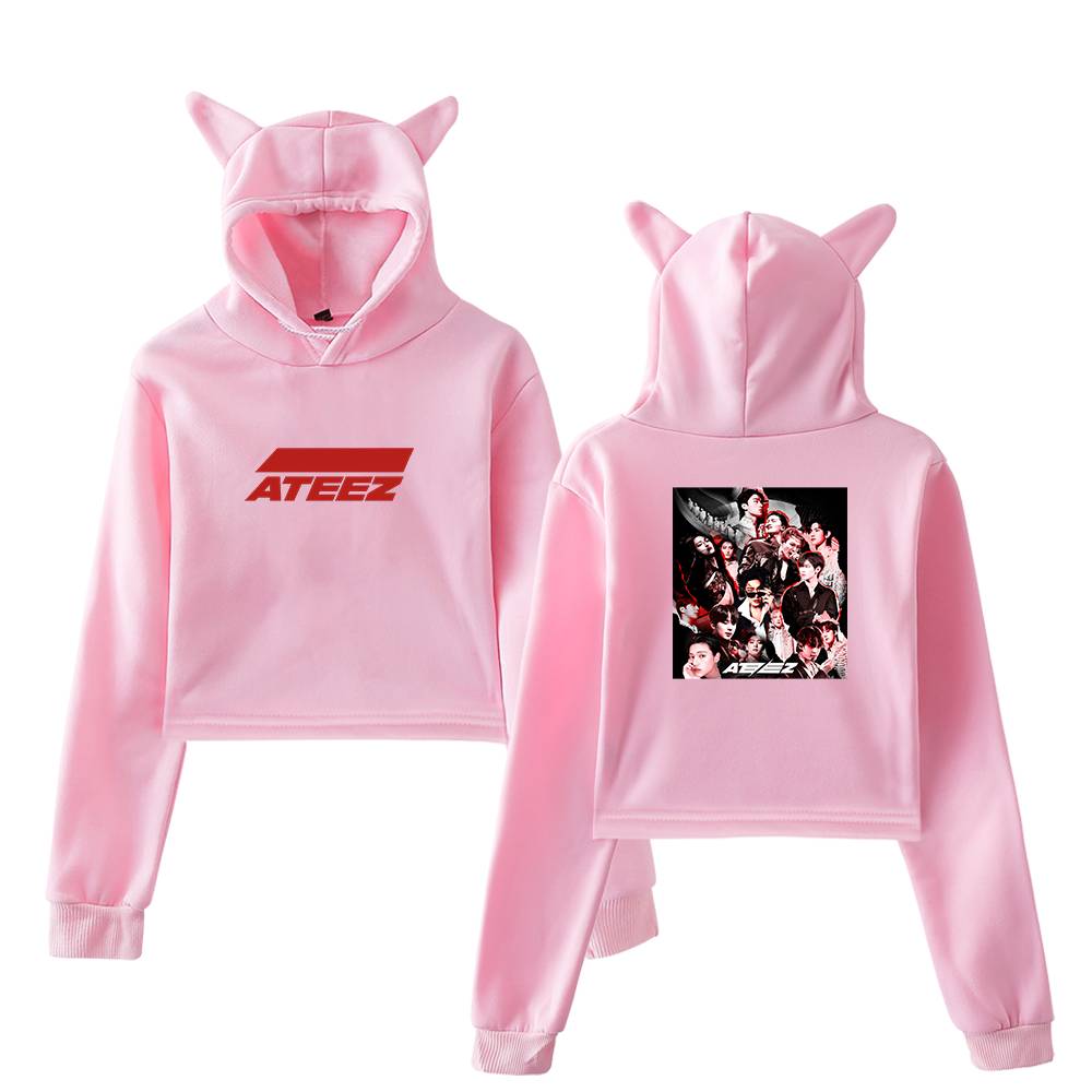 ateez Self Titled Collage Cropped Hoodie