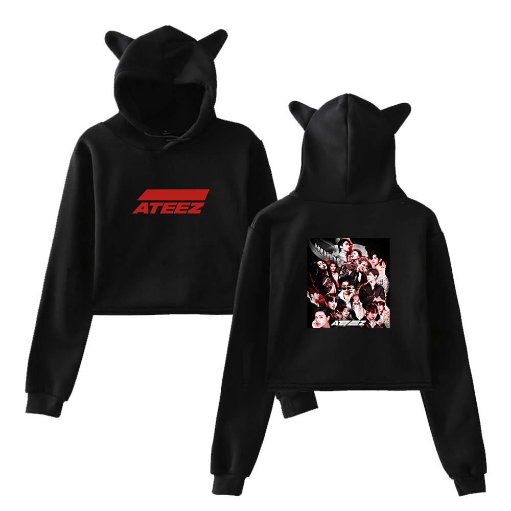 ateez Self Titled Collage Cropped Hoodie
