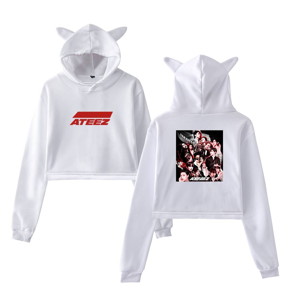 ateez Self Titled Collage Cropped Hoodie